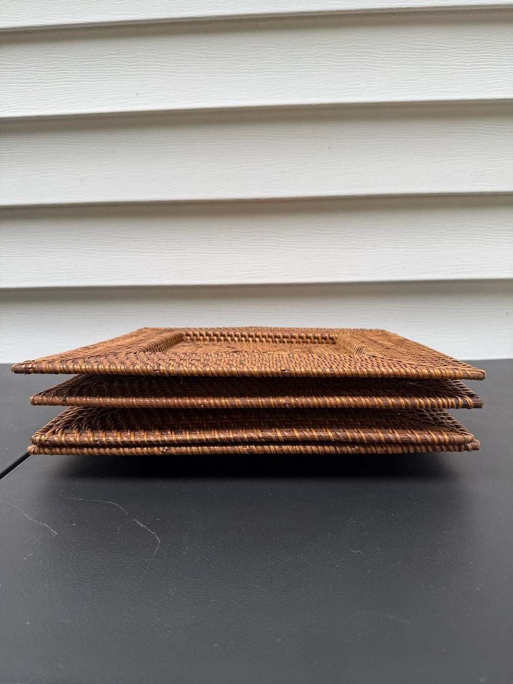 Set of 4 Woven Rattan Square Charger Plates